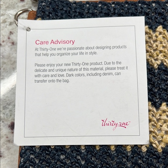 Thirty One 31, Rubie Mini, Navy Striped Straw, Zipper Pouch, NWT - Picture 2 of 5